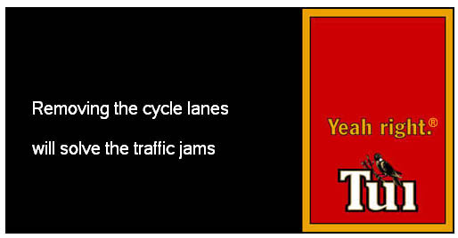 Devonport cycle lanes. Yeah Right. Tui. Tui billboard by Devonport.net.nz 