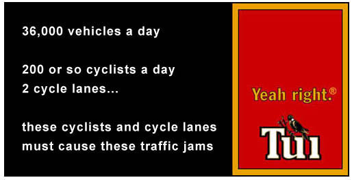 Devonport cycle lanes. Yeah Right. Tui. Tui billboard by Devonport.net.nz