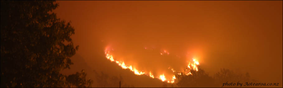 Mt Victoria on fire. Mt Victoria, Devonport, Auckland, NZ